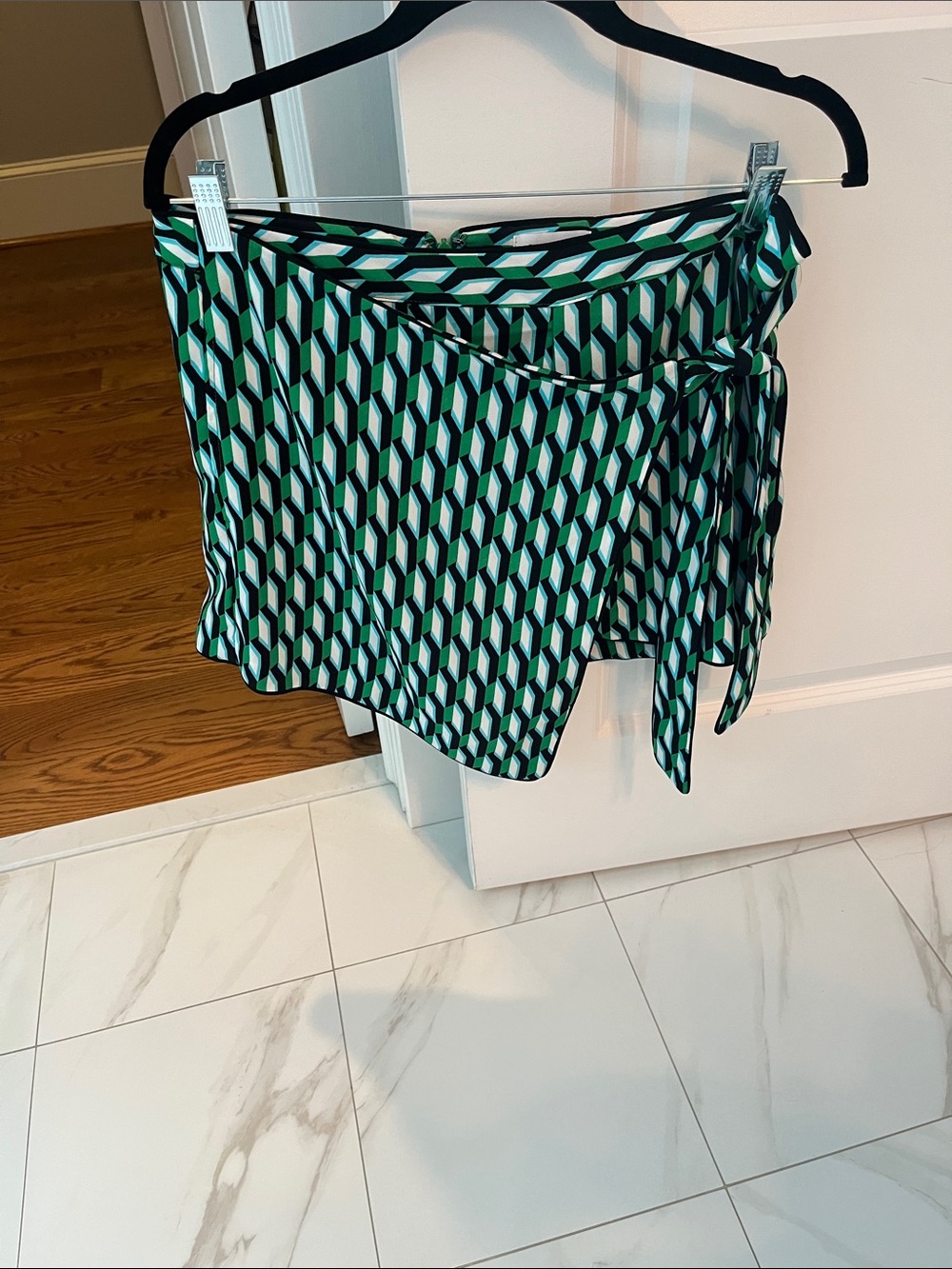 Diane von Furstenberg Green Teal Black & White Geometric Skirt